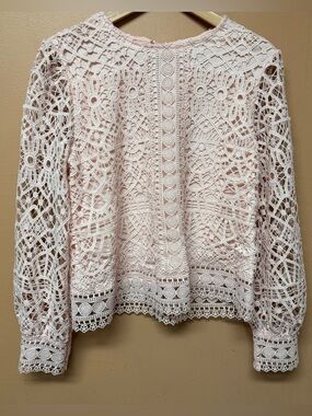 Ultra Pink Crochet Blouse Large Boho Festival Top Coquette Baby Pink